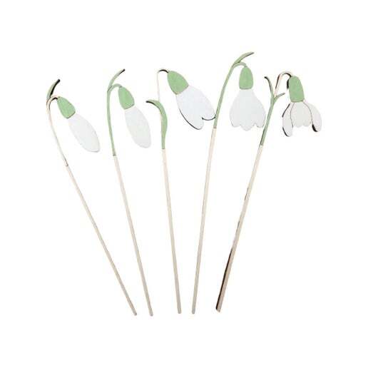 5 single snowdrop wooden stems with white flowers