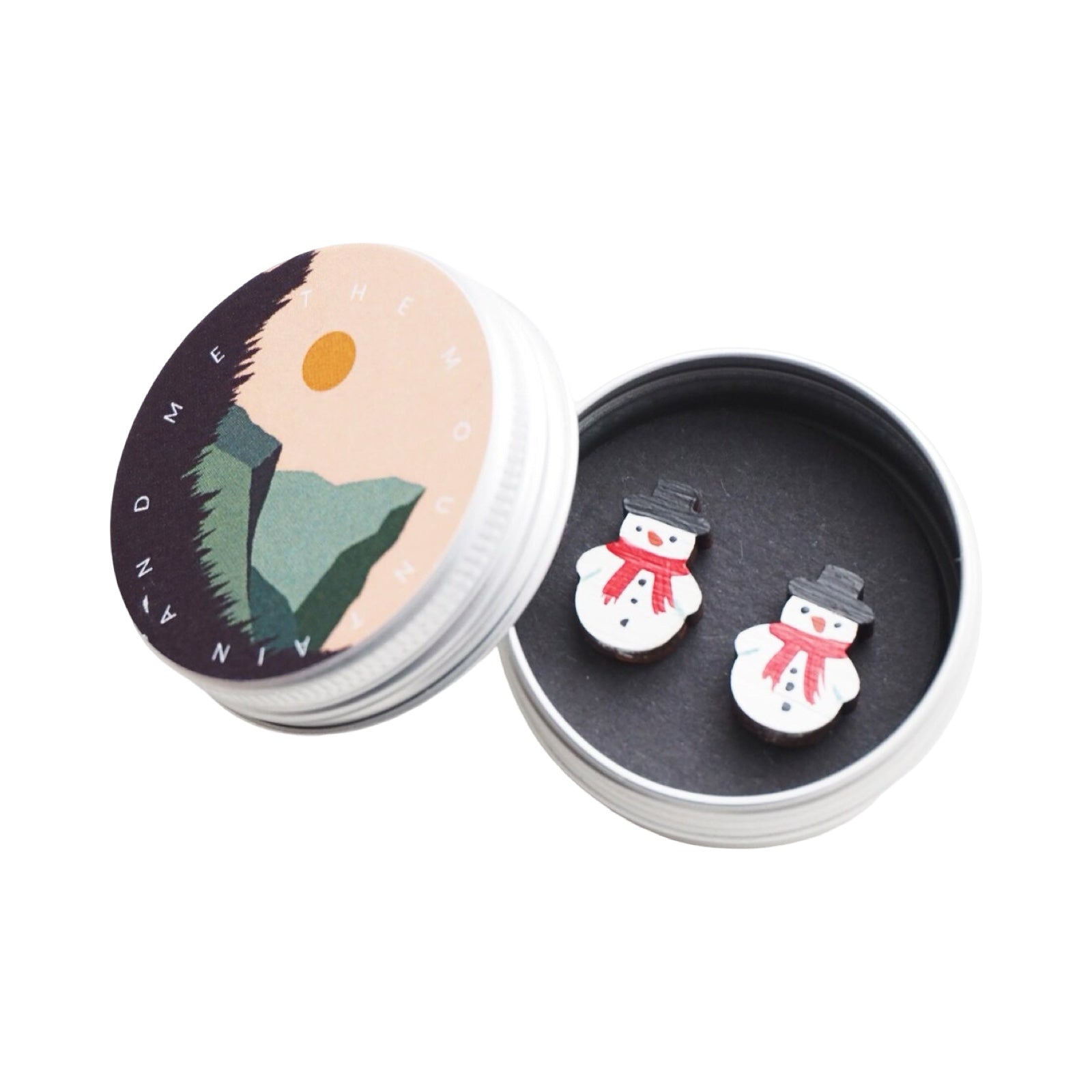 Festive Snowman stud earrings are made from FSC bamboo, hand-painted with non-toxic paint and sealed with a water-based satin varnish.