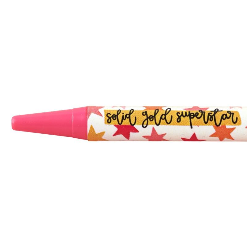 Colourful ballpoint pen featuring the text Solid Gold Superstar.