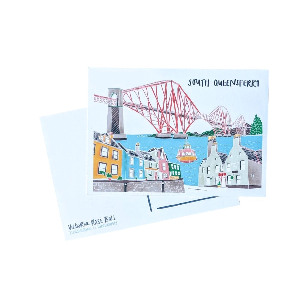 Edinburgh postcard featuring an illustration of the South Queensferry and the Forth Rail Bridge. 