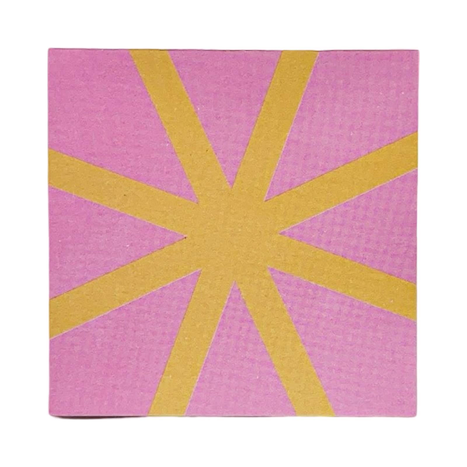Pink and yellow notepad on a white background.