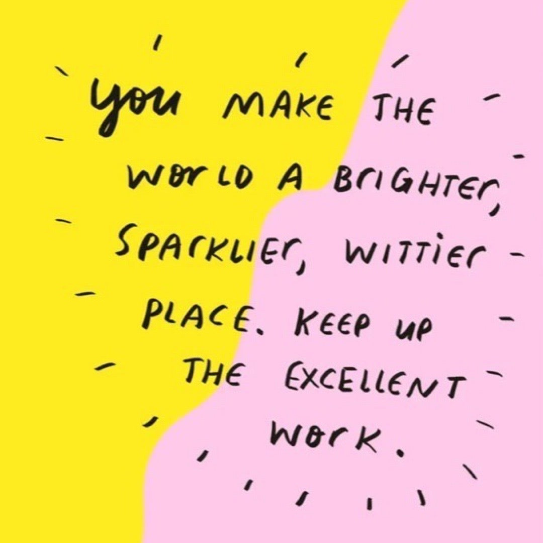 Motivational quote on a yellow and pink background with decorative elements.