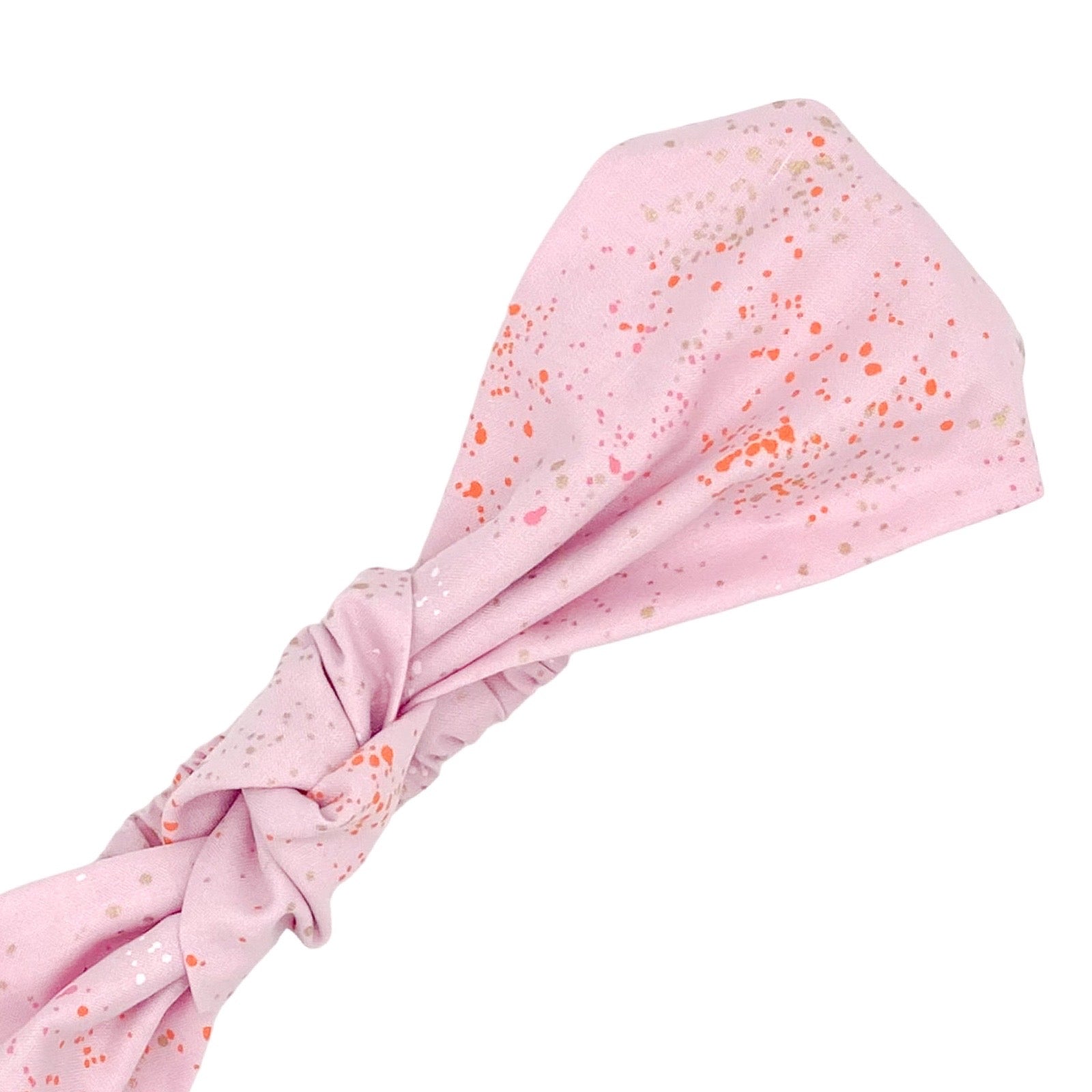 Handmade speckled knotted headbands in bold colours with metallic speckles.