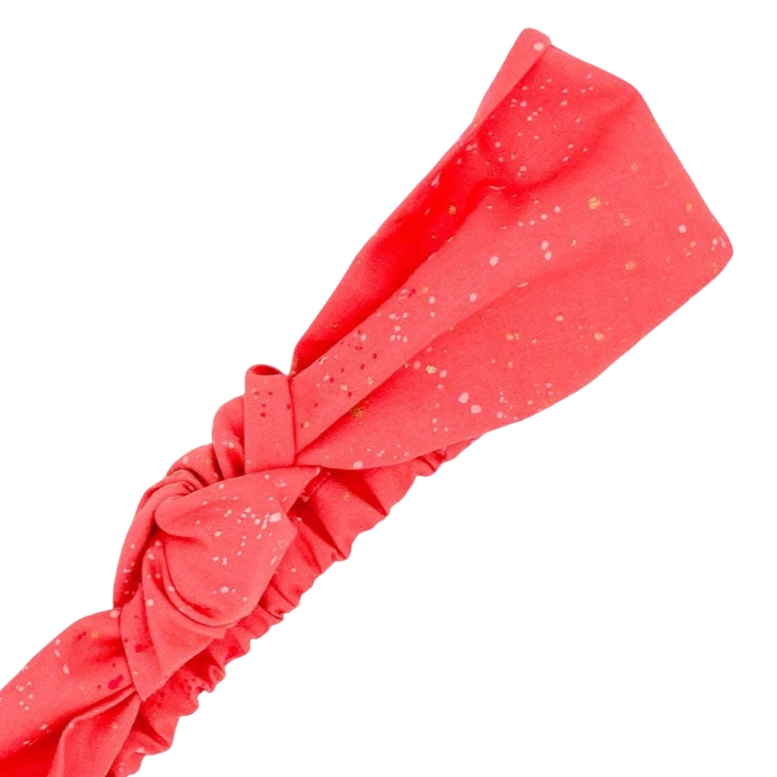 Handmade speckled knotted headbands in bold colours with metallic speckles.
