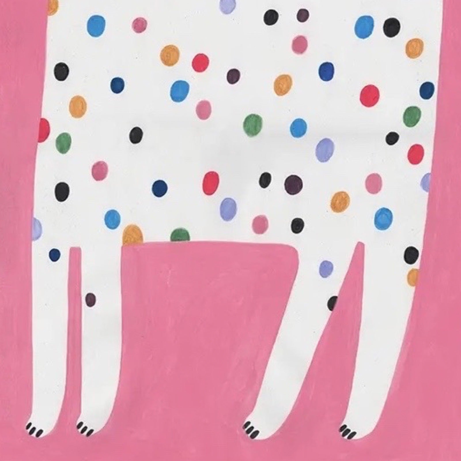 Art print of a polka dot cat on a pink background.