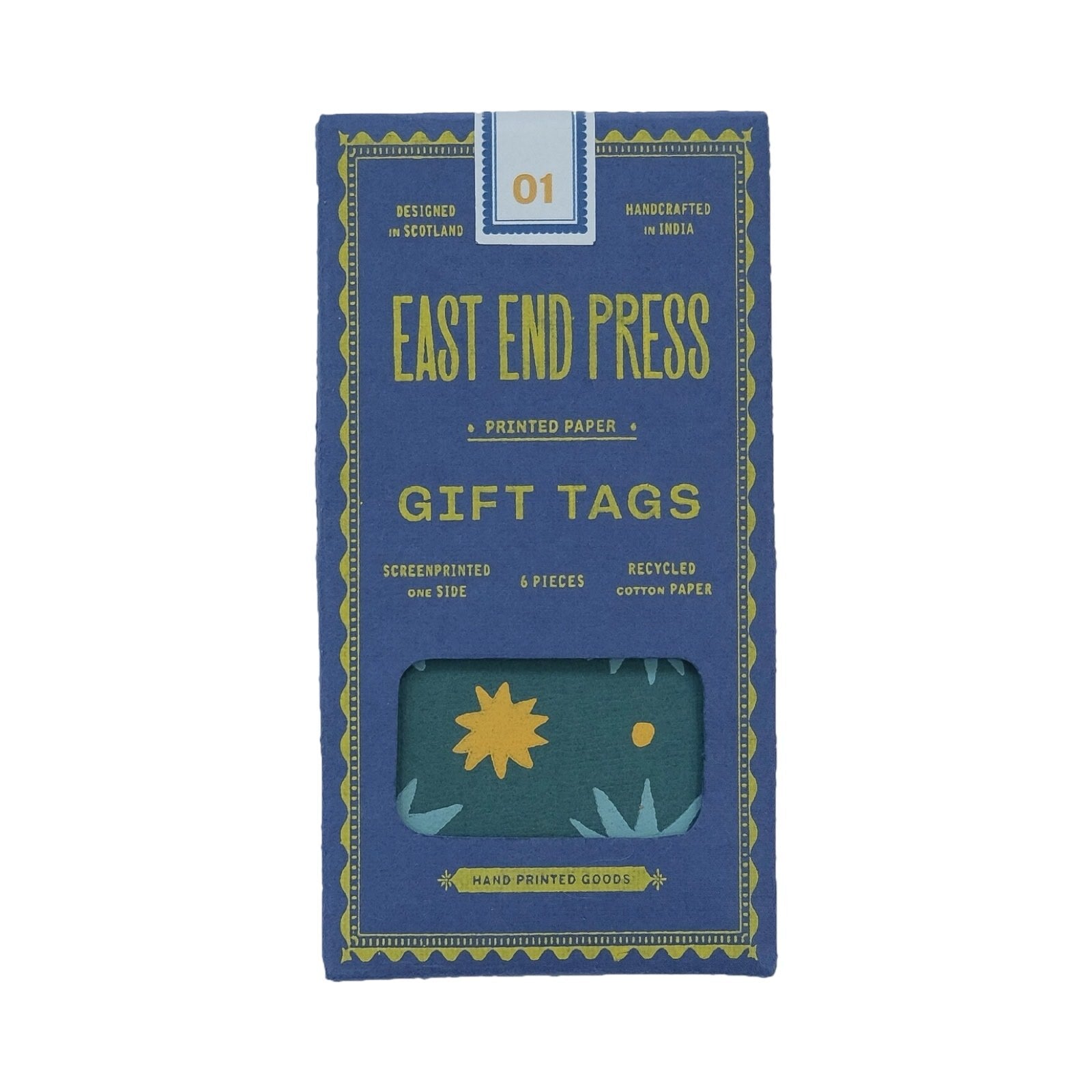 A blue rectangular packet for a stars gift tag set.