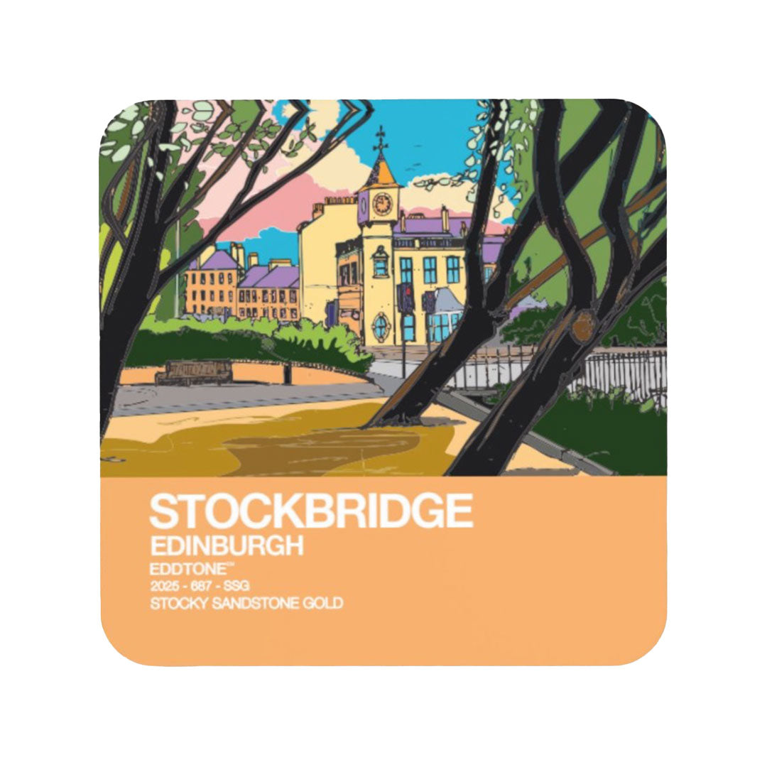 Coaster featuring an illustration of the Stockbridge area, Edinburgh