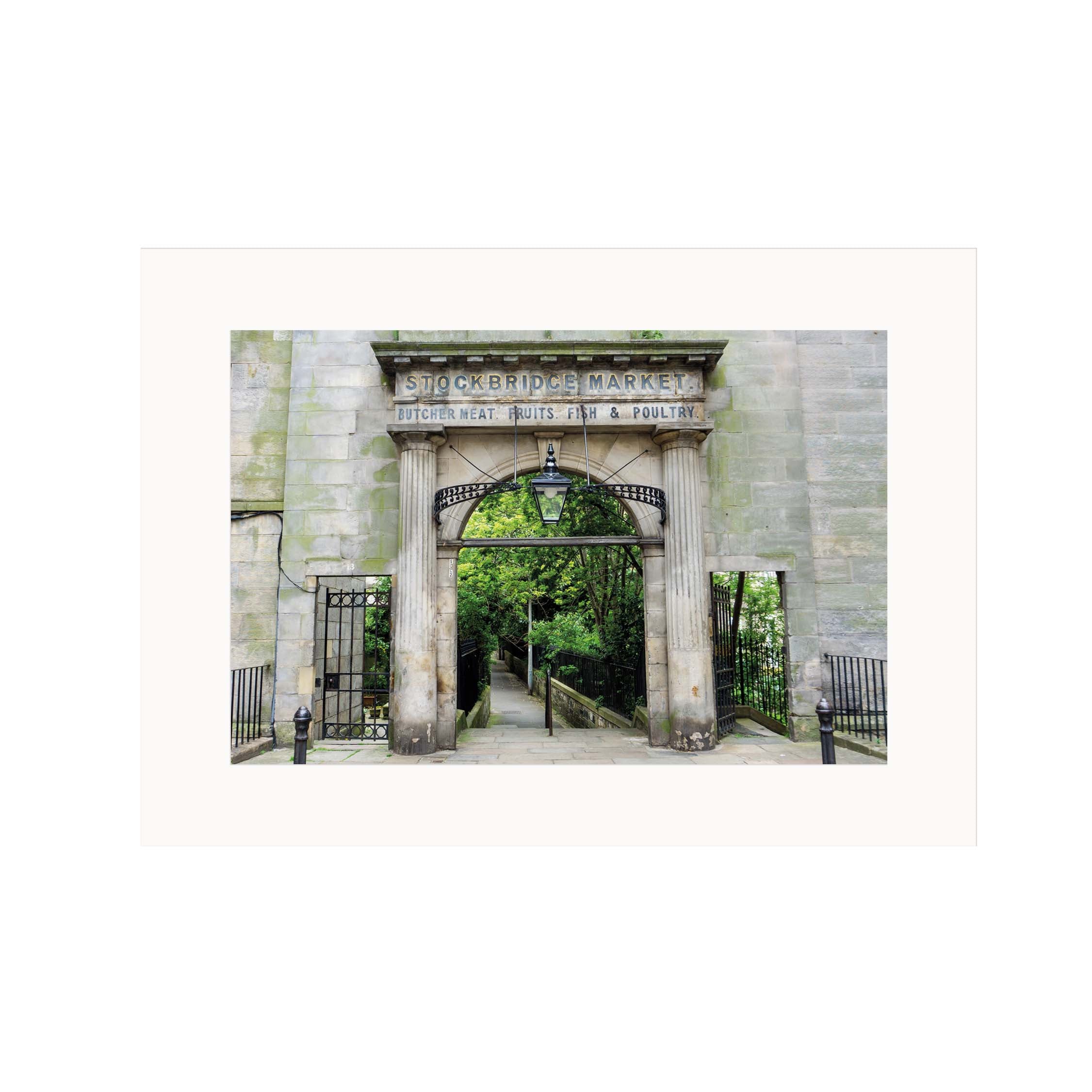 An image of the Stockbridge Market Arch in a mount. 