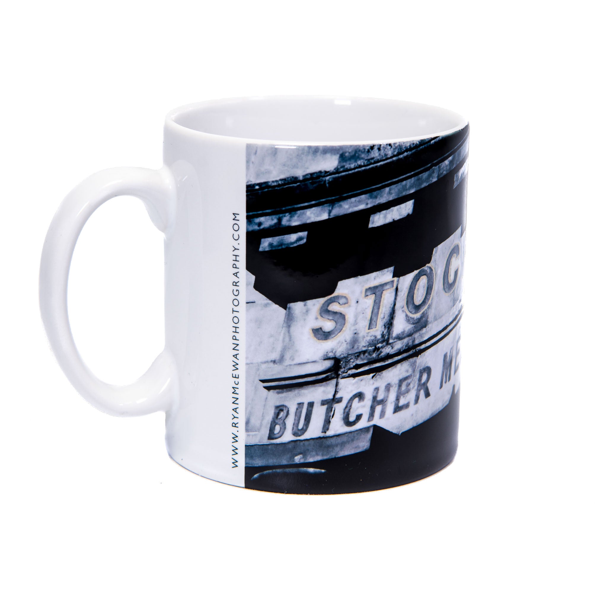 An image of a mug featuring the Stockbridge Market sign Edinburgh. 