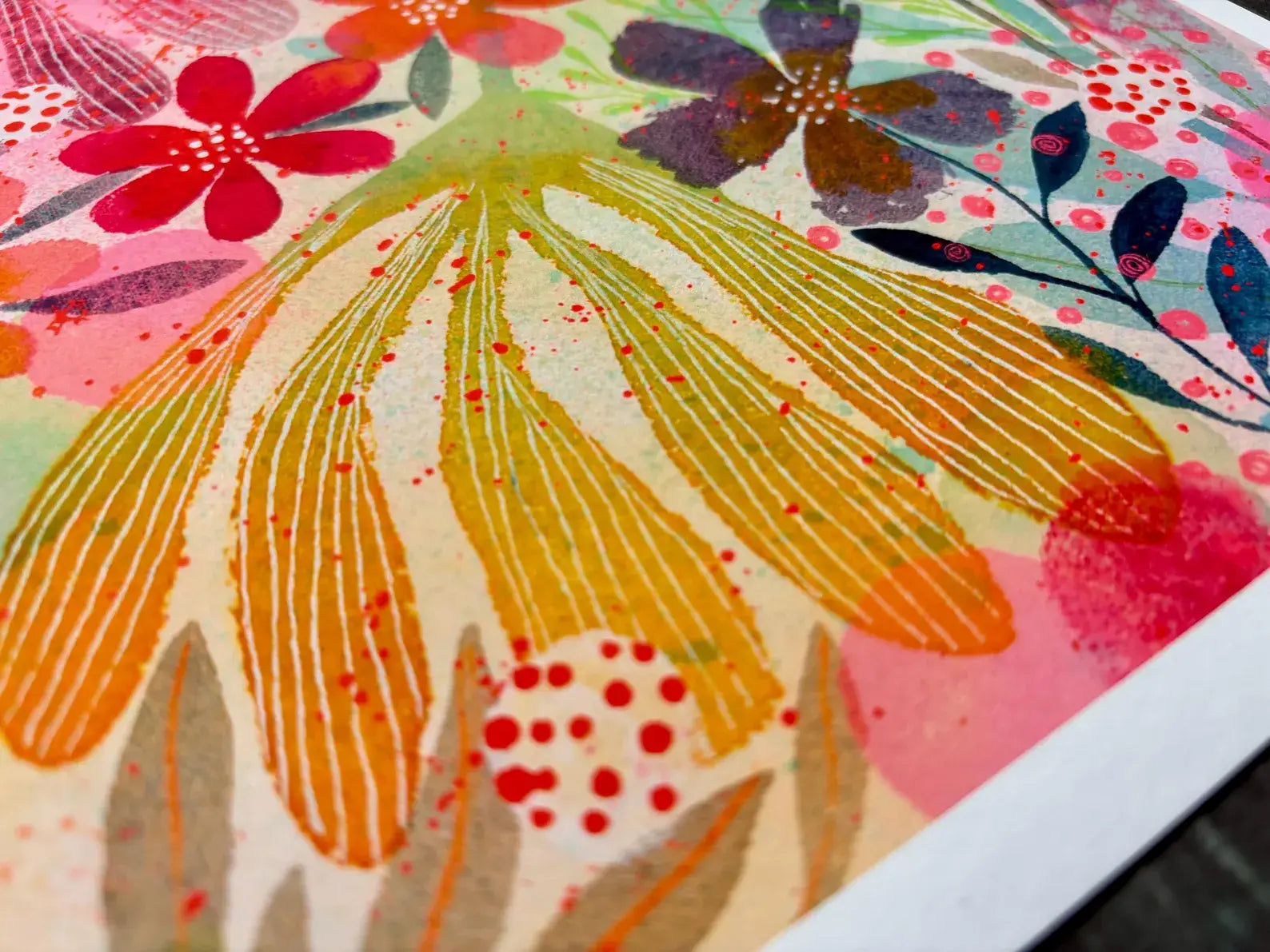 Colourful floral pattern on a surface.