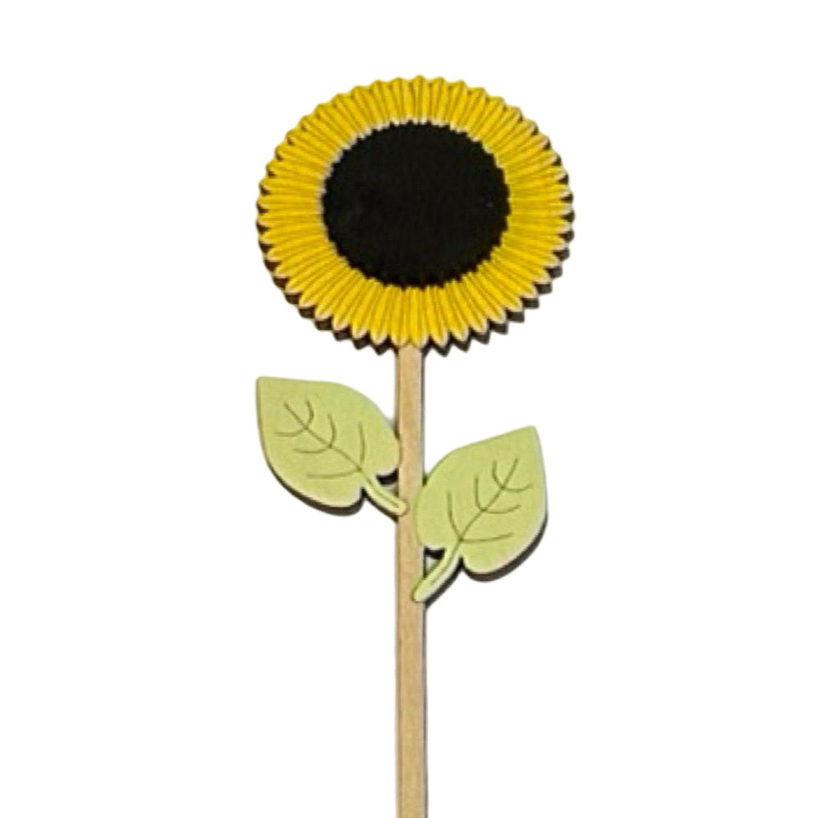 Close up of wooden sunflower decoration.