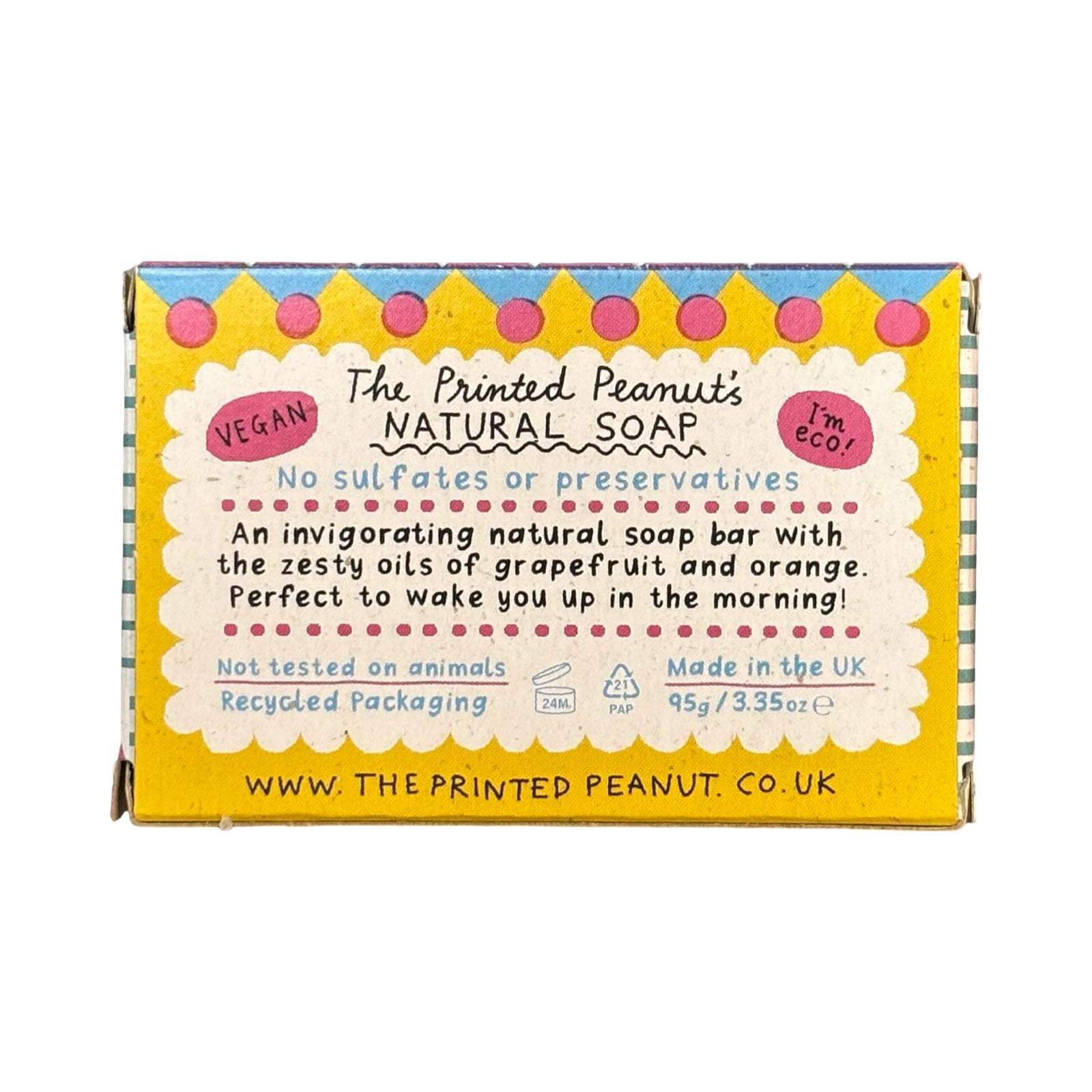 Box of The Printed Peanut's Natural Soap with text on a white background.