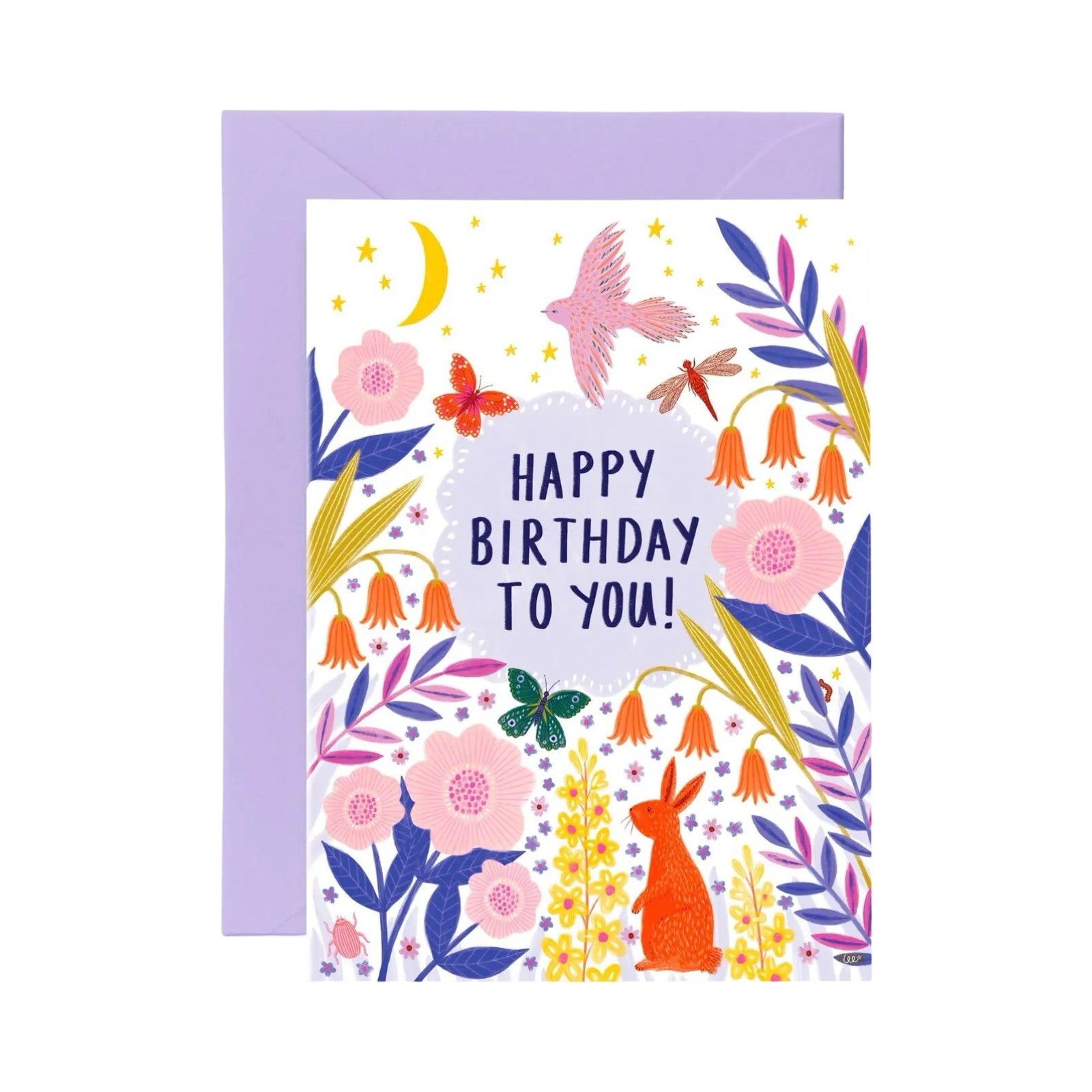 Birthday card featuring the text 'Happy Birthday To You' surrounded by colourful birds and flowers against a white background