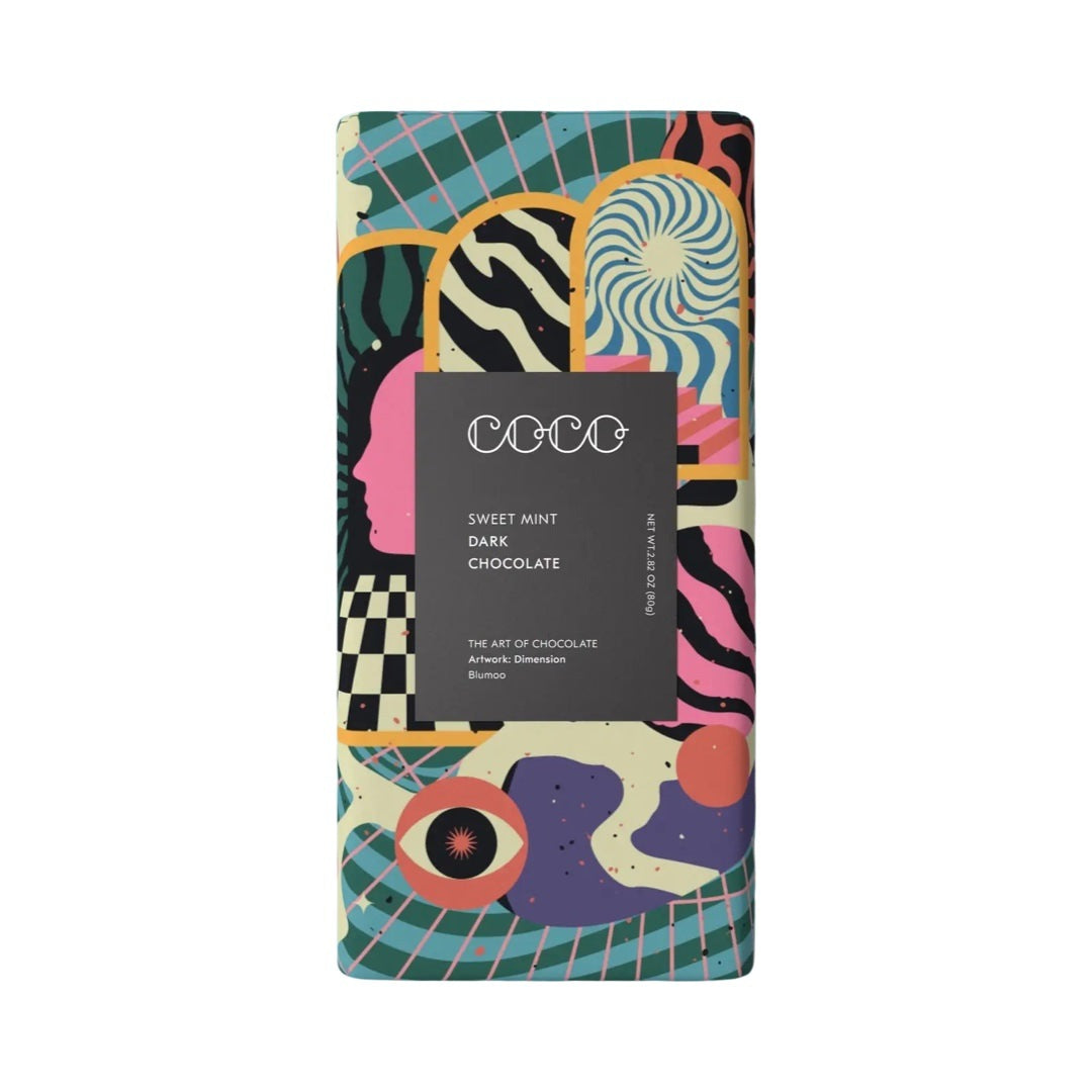 Bar of sweet mint dark chocolate.