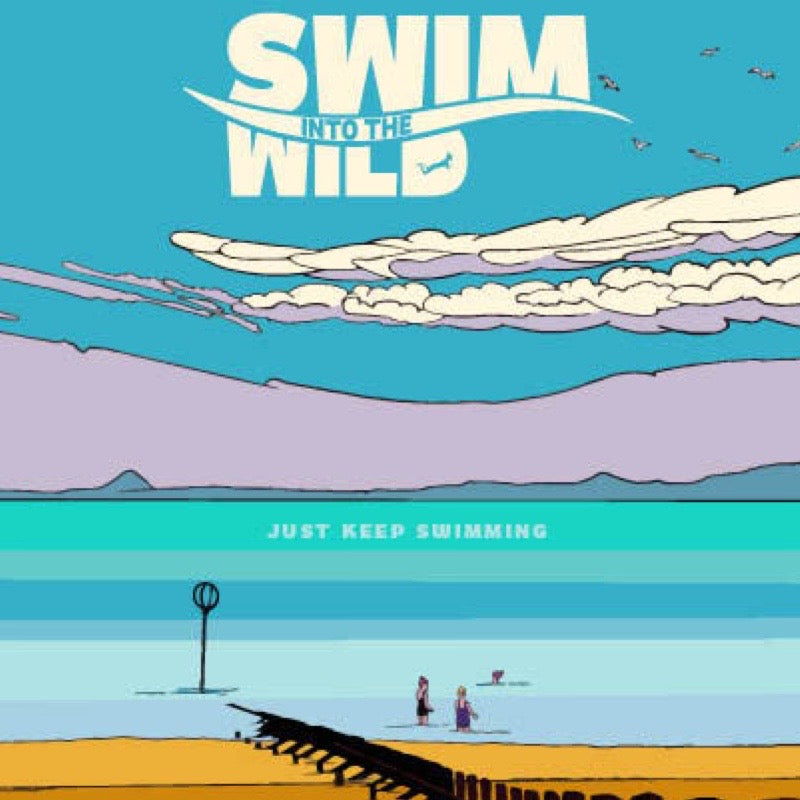 Card featuring an illustration of wild swimmers on Portobello Beach in Edinburgh.