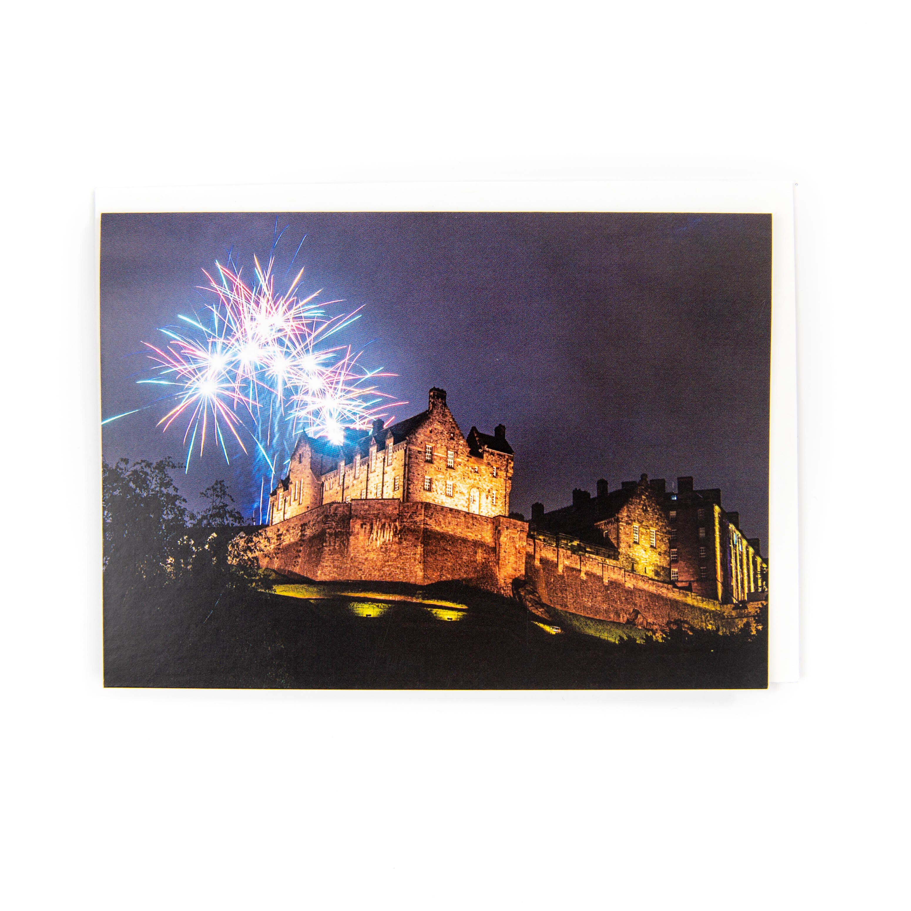 An A6 greeting card of the Tattoo fireworks over Edinburgh Castle.