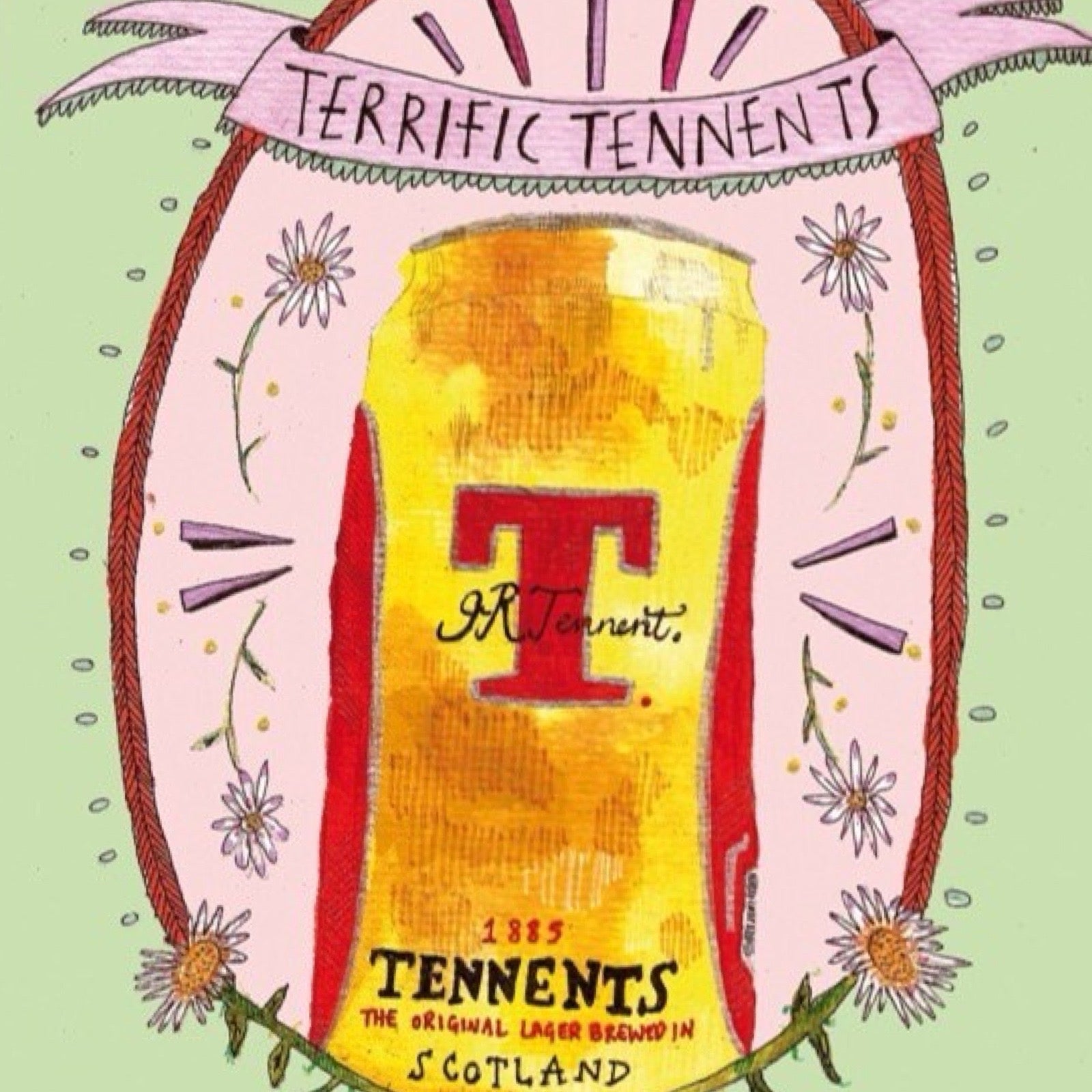 Terrific tennents card close up.