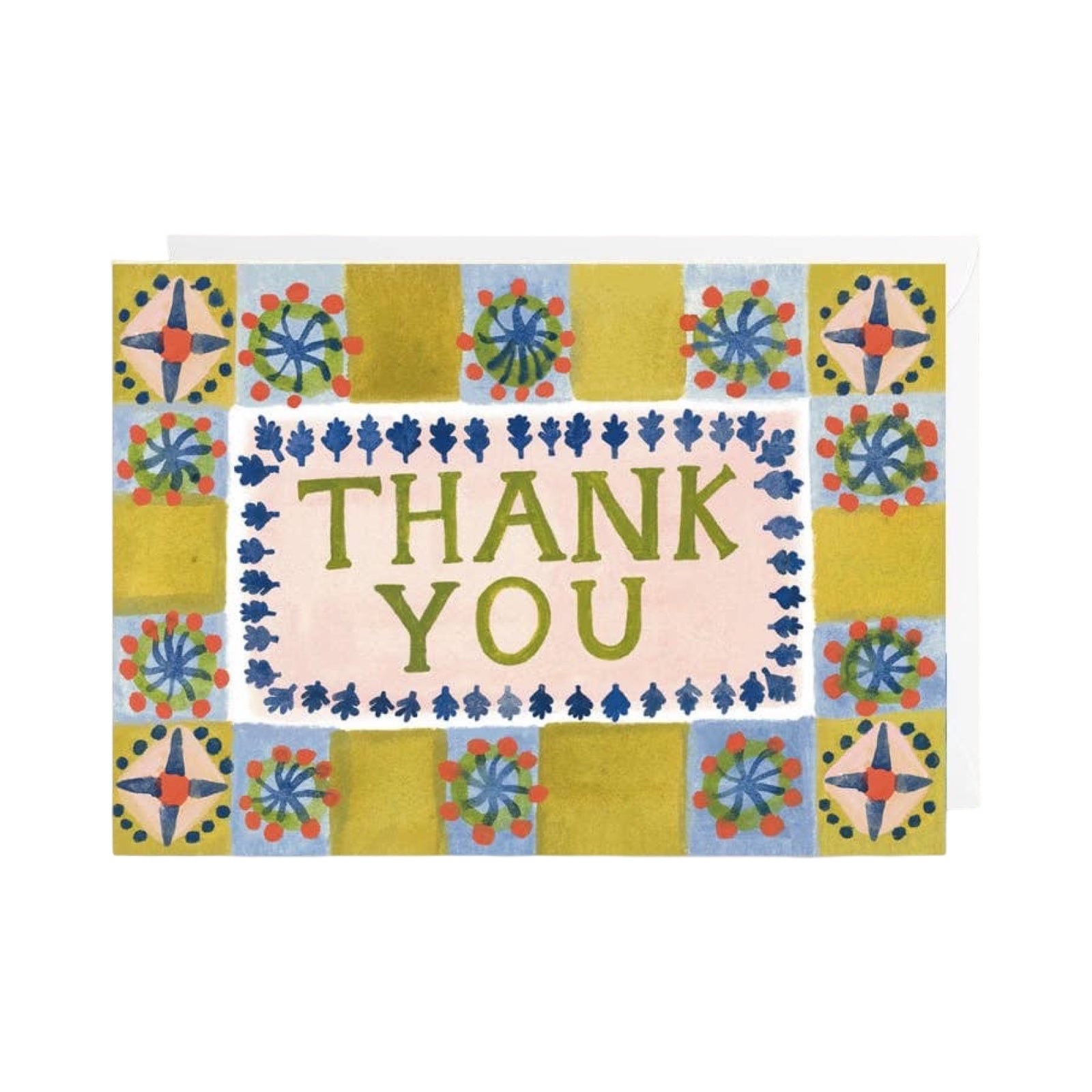 Colourful card with 'Thank You' text on a white background.