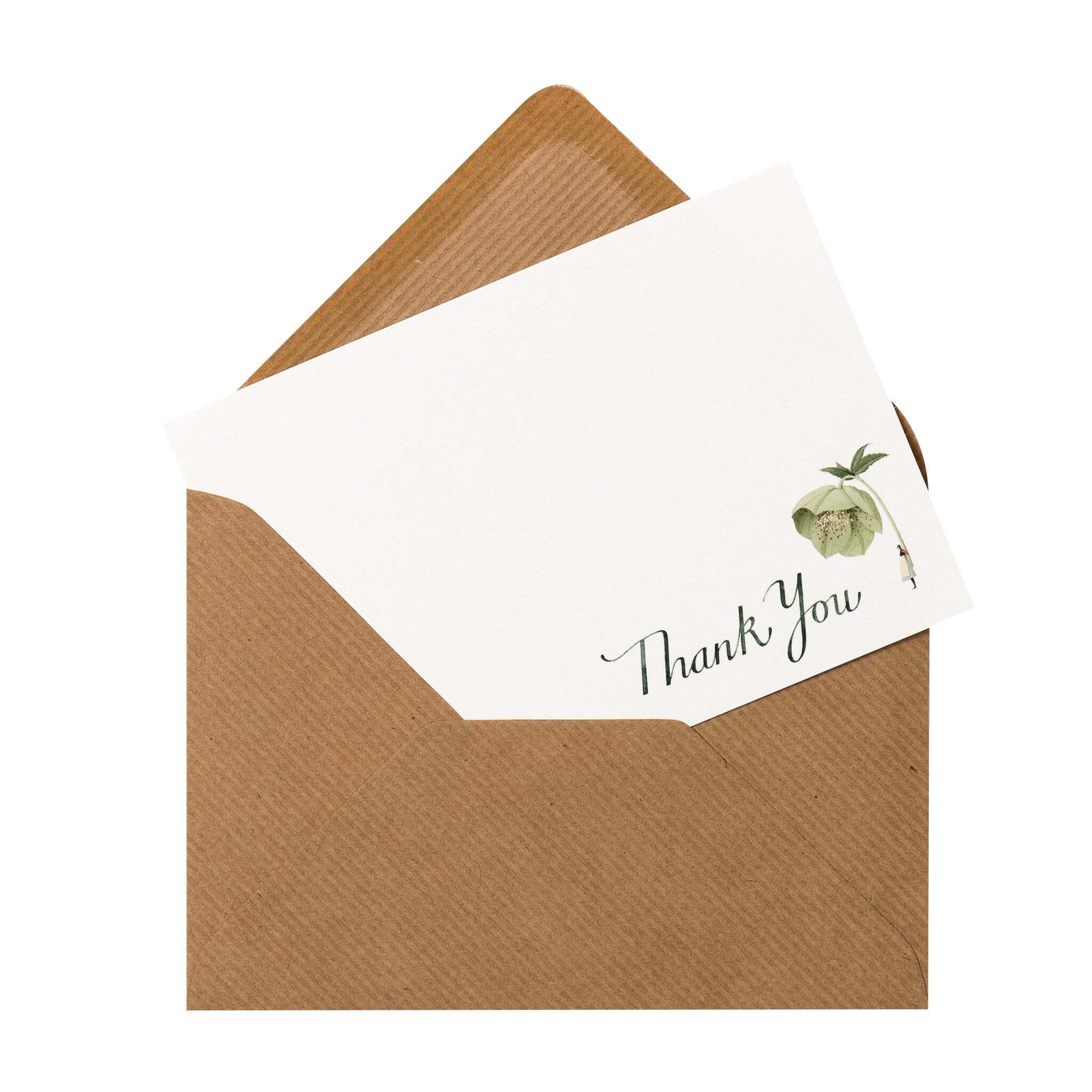 A thank you floral flat note with a kraft brown envelope.