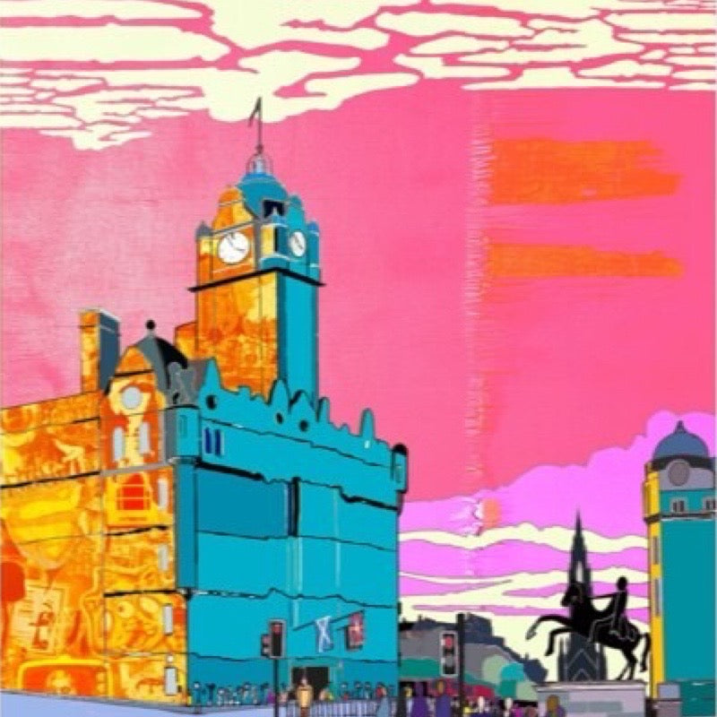 This print illustrates the Balmoral Hotel on Princes Street in Edinburgh