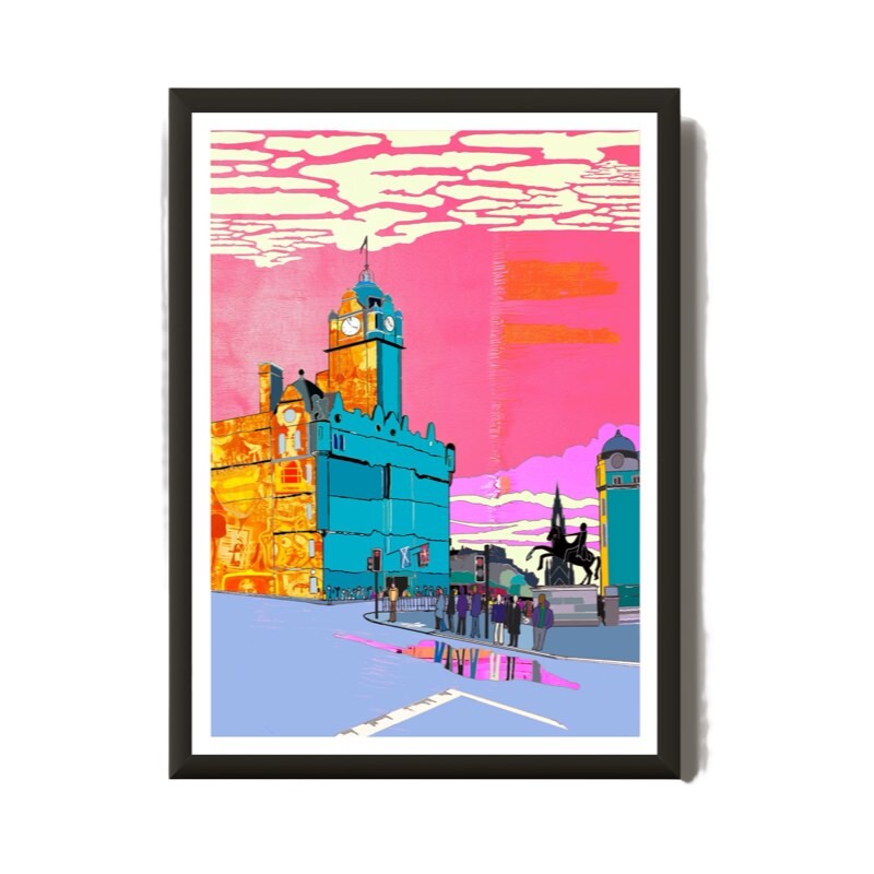 This print illustrates the Balmoral Hotel on Princes Street in Edinburgh