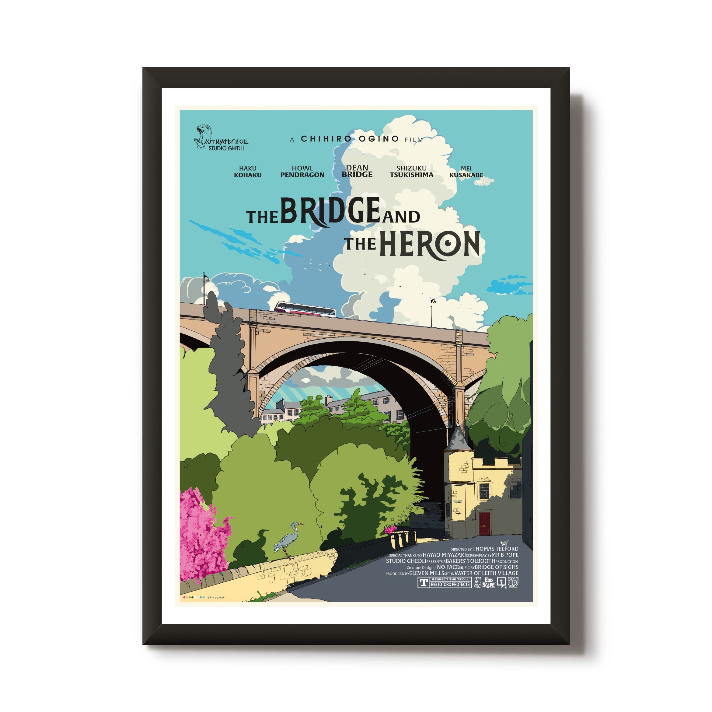 This print features a movie poster design that illustrates the Dean Bridge in Dean Village, Edinburgh.