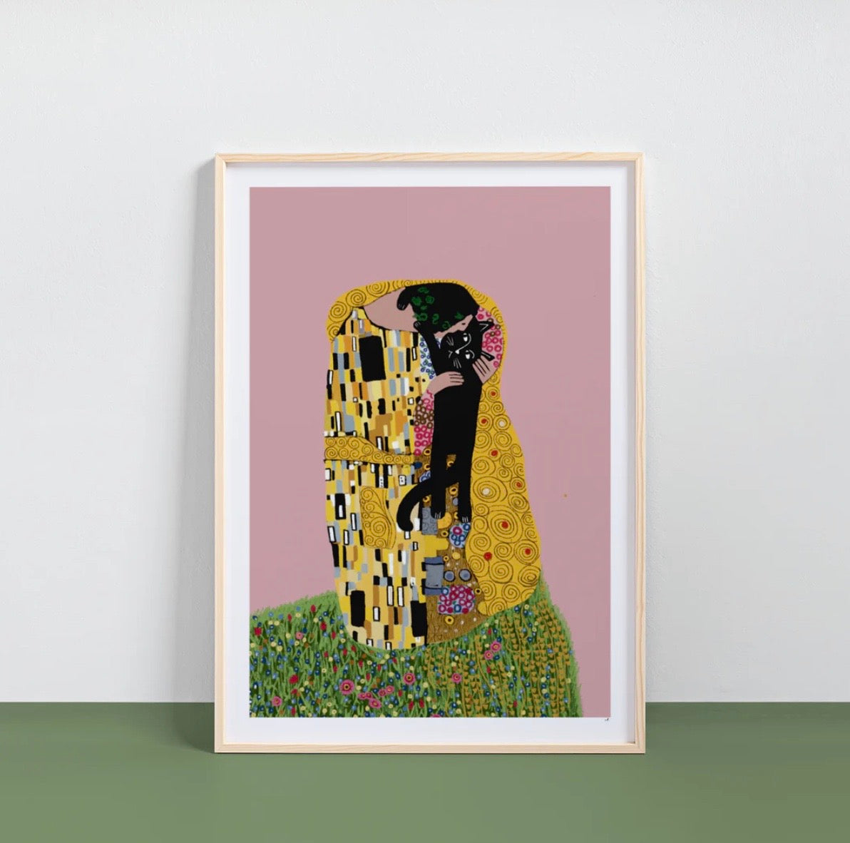 This cute cat kiss print is Inspired by the artist Gustav Klimt. 