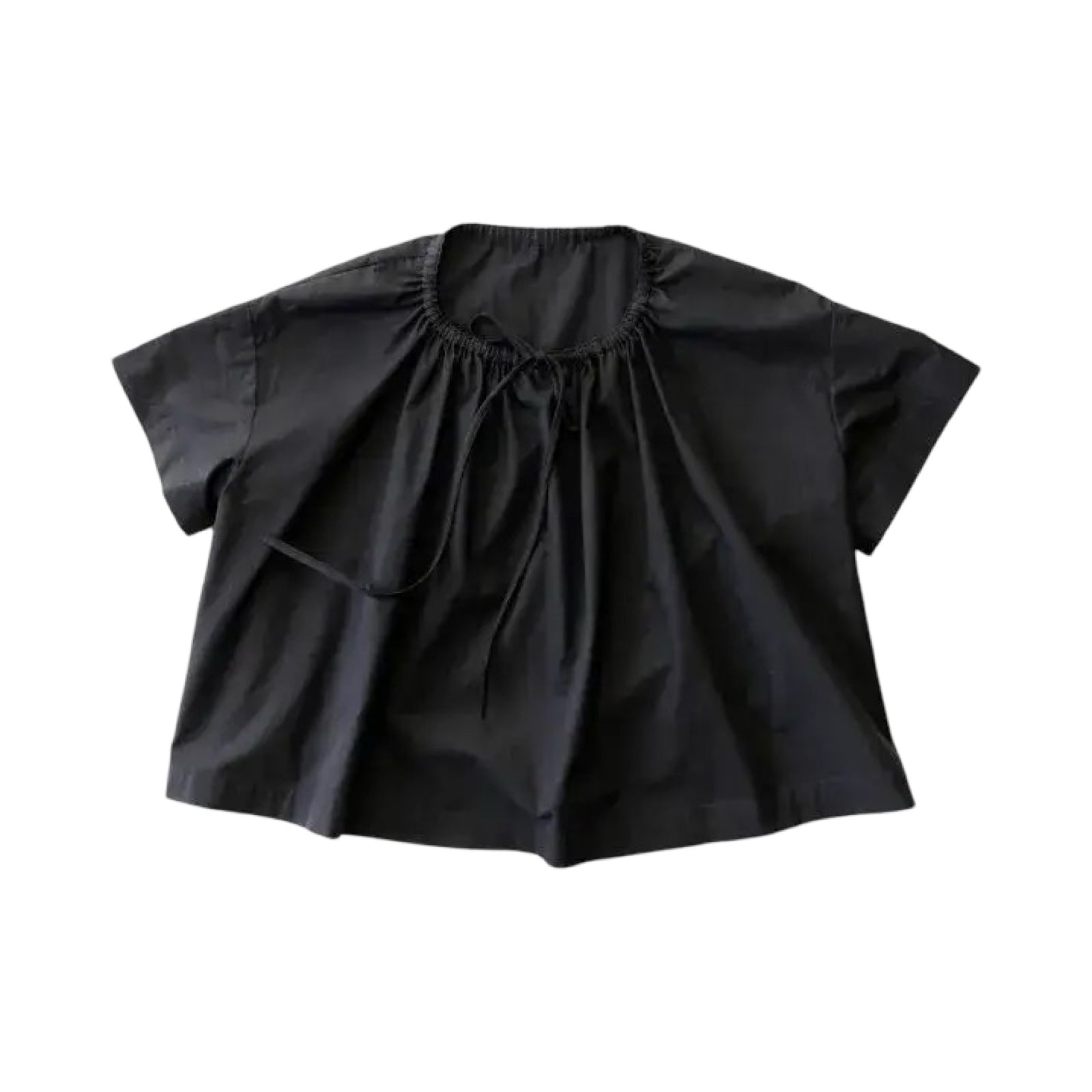 Sewing pattern for a T-shaped top or dress with a gathered drawstring neckline that can be adjusted to sit at your desired height; the pattern can be made with or without sleeves.