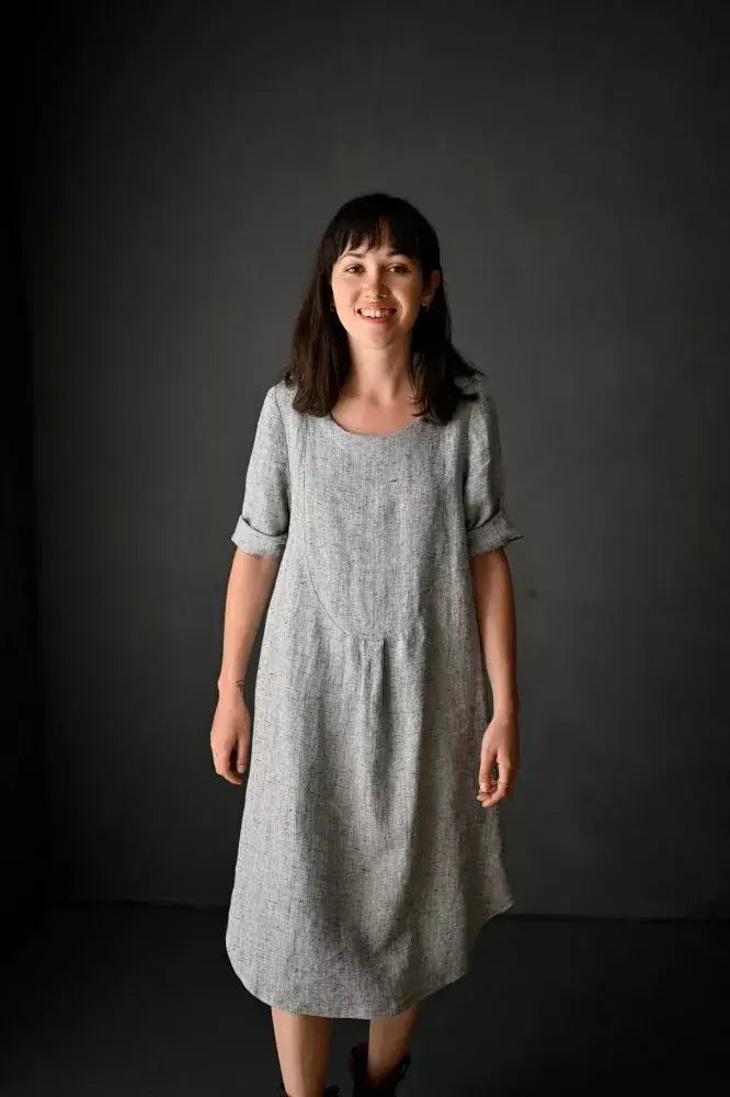 Sewing pattern for a lightweight, versatile shirt dress with a relaxed, classic cut to be worn loose.