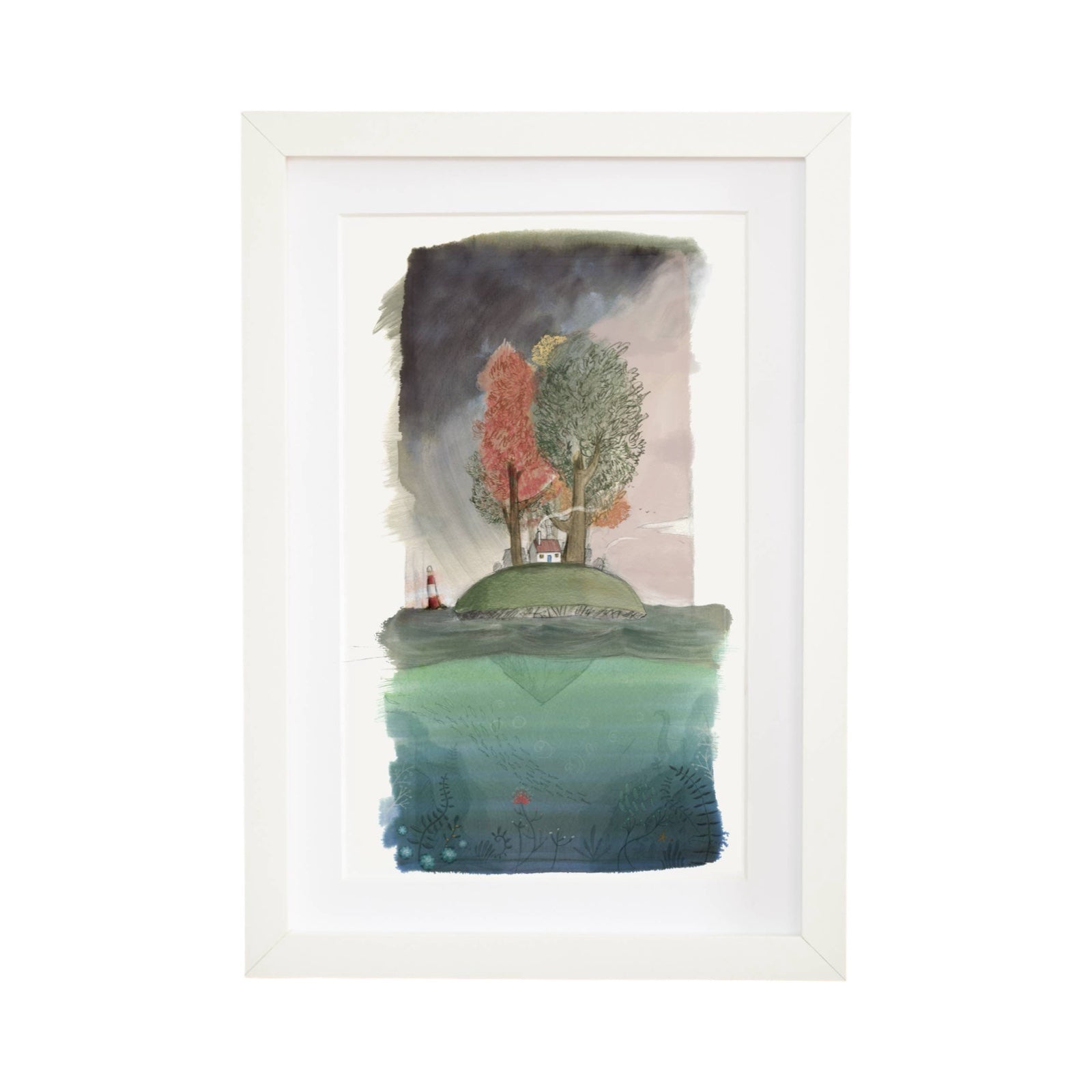 Art Print of an island with trees and a small house.
