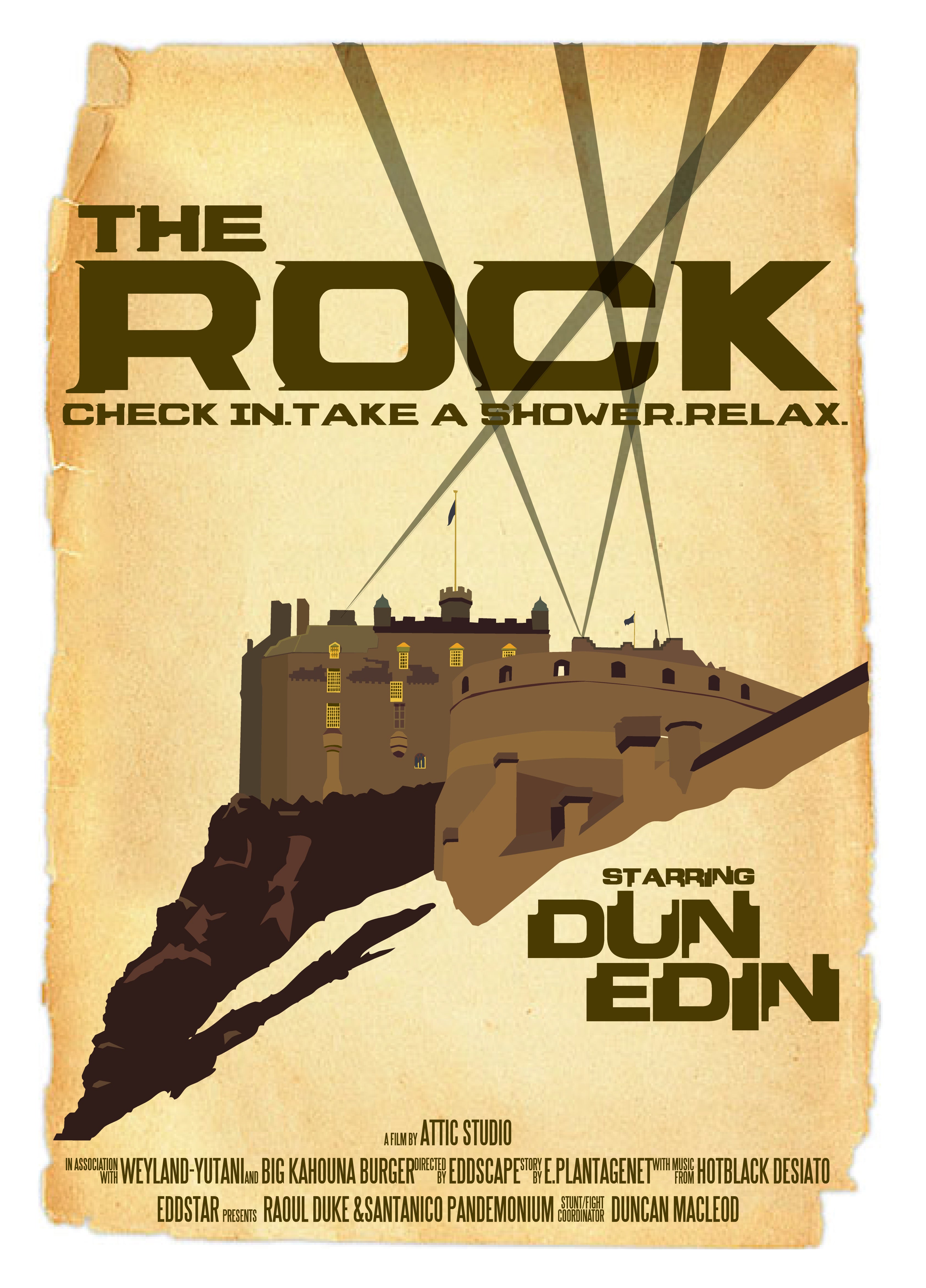 This print features a movie poster design of Edinburgh Castle "The Rock"