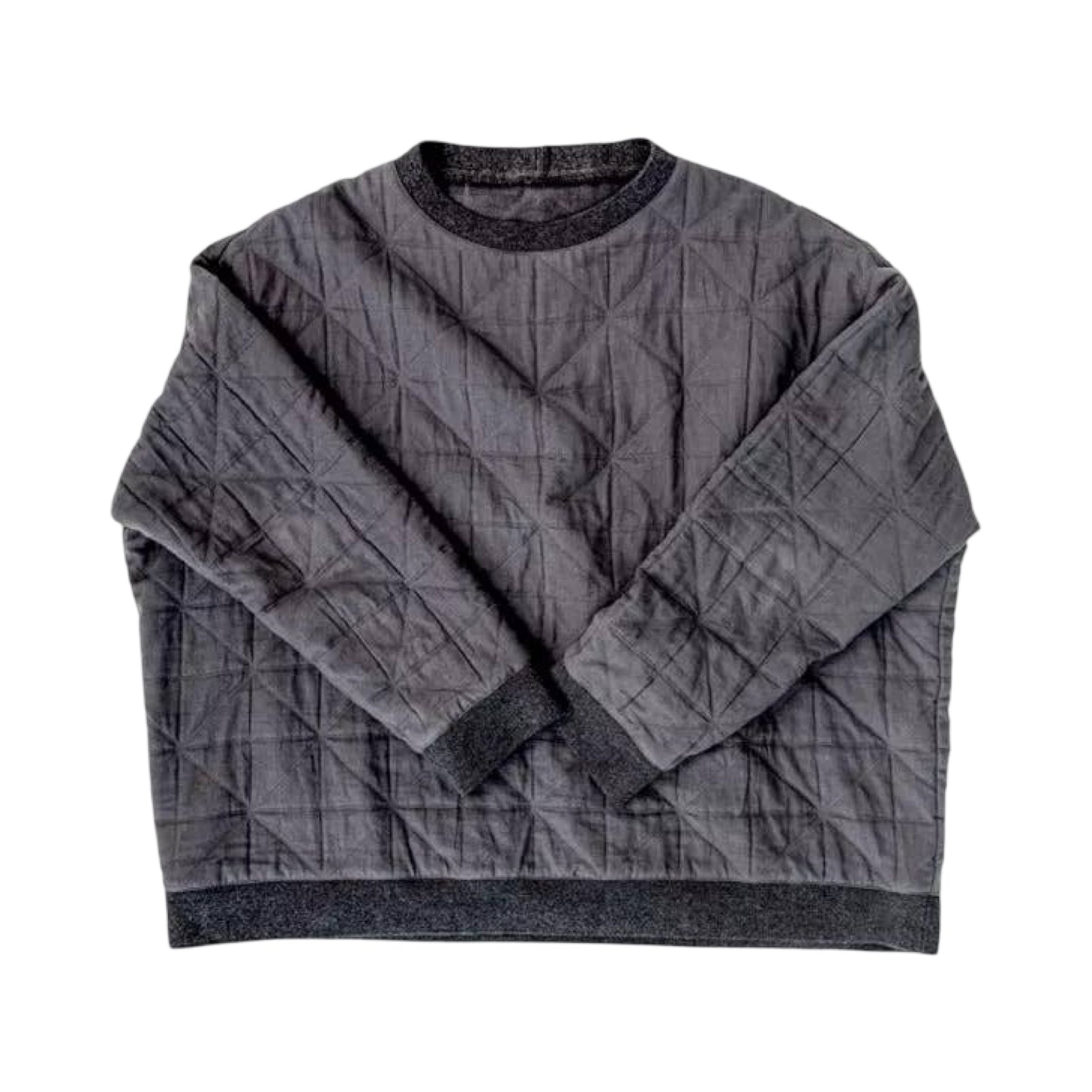 Sewing pattern for a boxy sweatshirt with a loose crew neck and finger-skimming sleeves