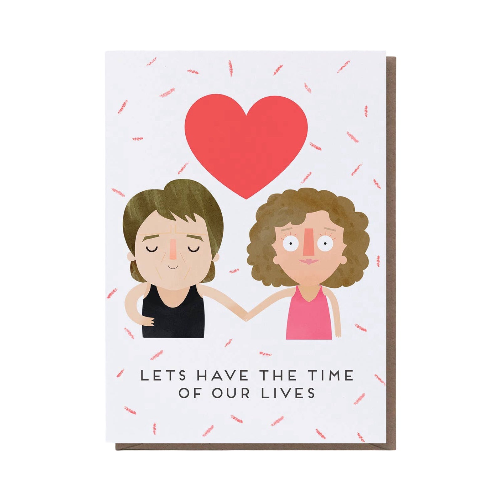 Valentine's card featuring an illustration of Baby and Johnny from Dirty Dancing, with the text 'Let's Have the Time of Our Lives' below.