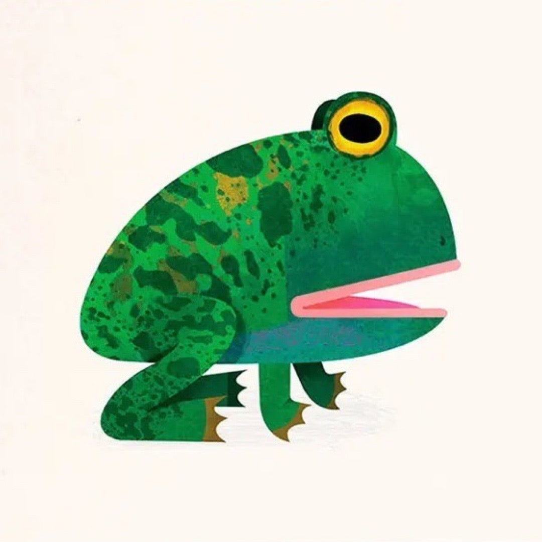 Green toad postcard on a white background.