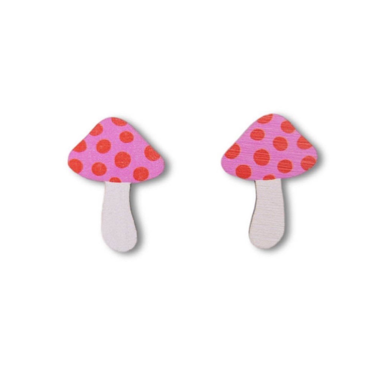 Toadstool stud earrings with pink and red spotty tops