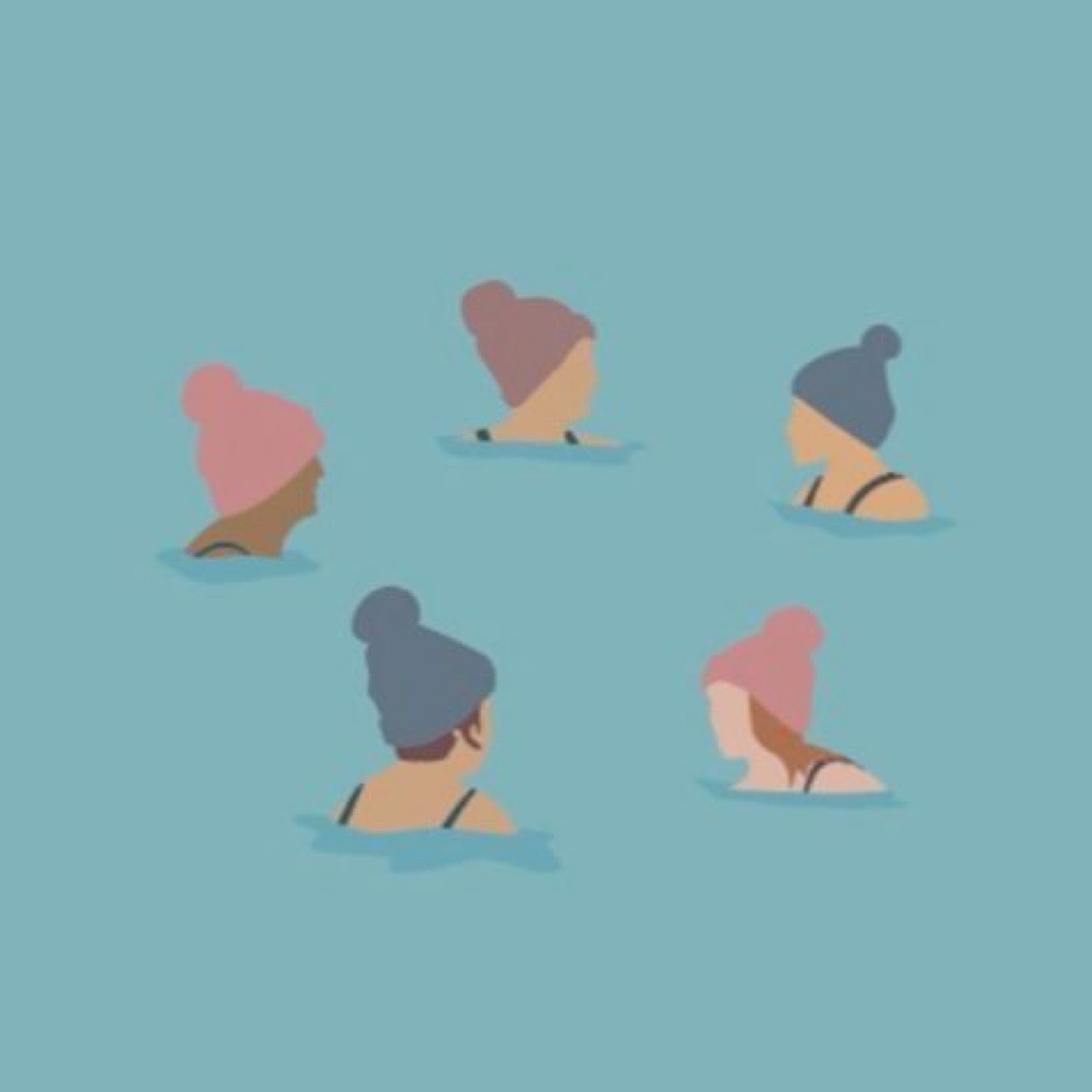 Swimming together card close up.
