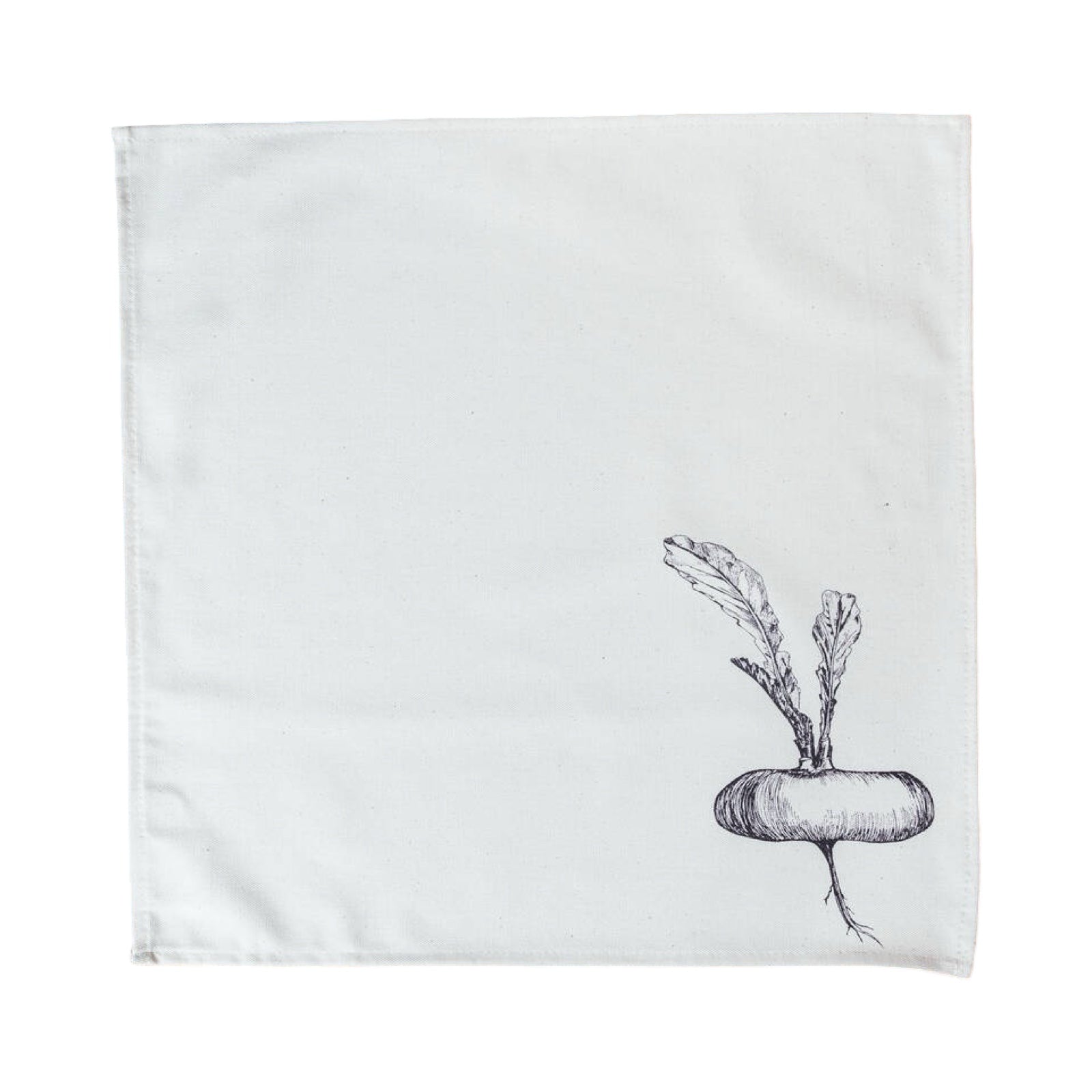 Cream cotton napkin with a purple turnip open.