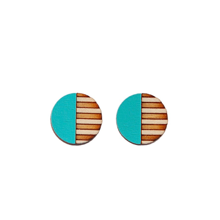 Circle Stripe Wooden Stud Earrings