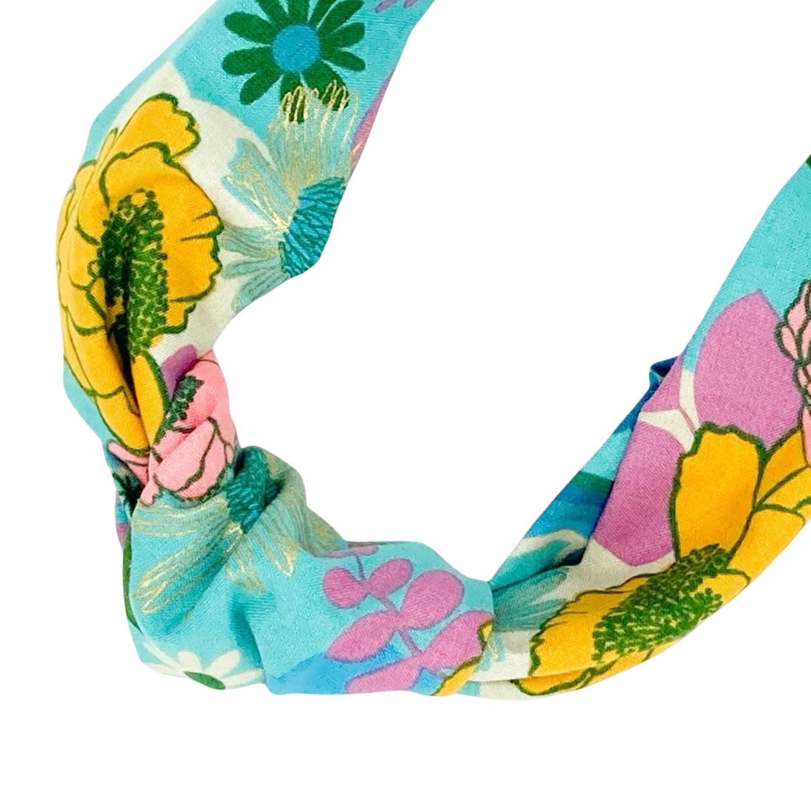 Colourful floral top knot Alice headbands made from 100% cotton fabrics.