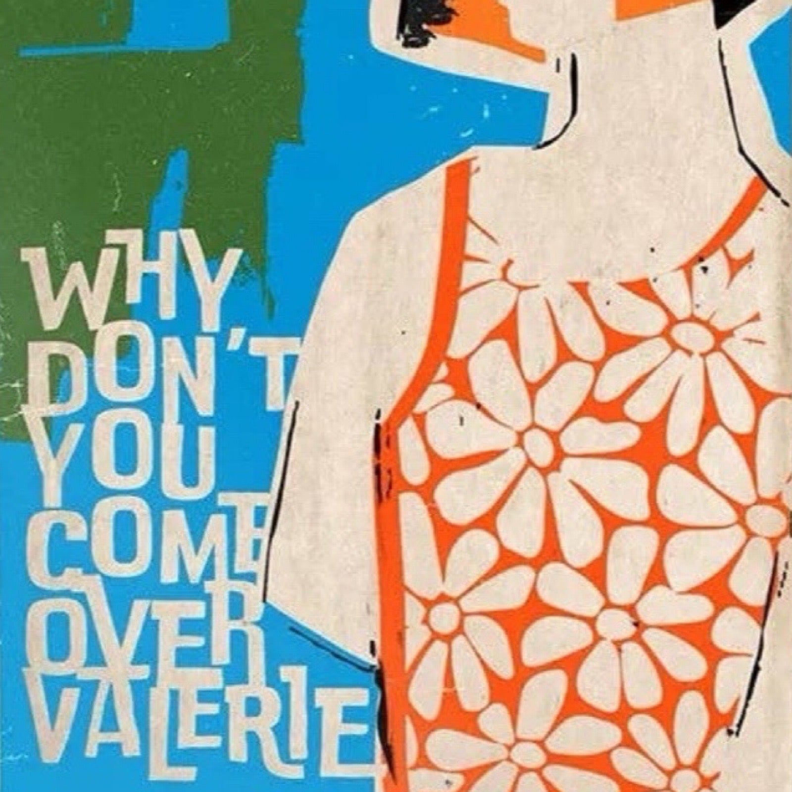 Art print with a colourful design of a woman and text on a white background.