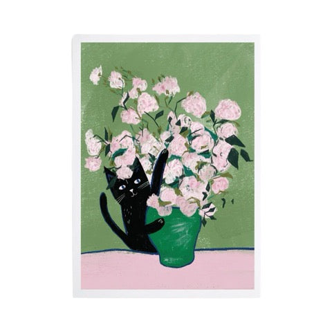 Vincat and Roses Cat Print