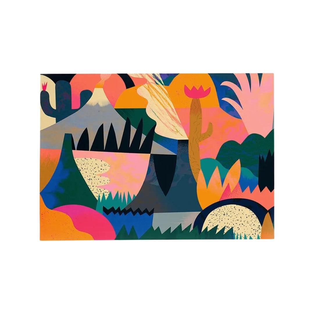 Colourful abstract volcanoes postcard.