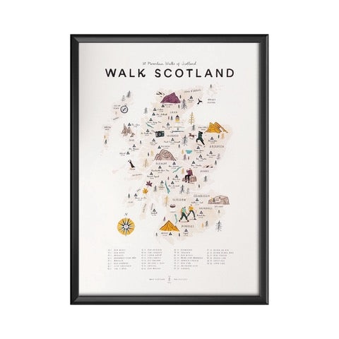 Print of Scotland featuring well-known landmarks such as The Bass Rock and 30 highlighted walks.