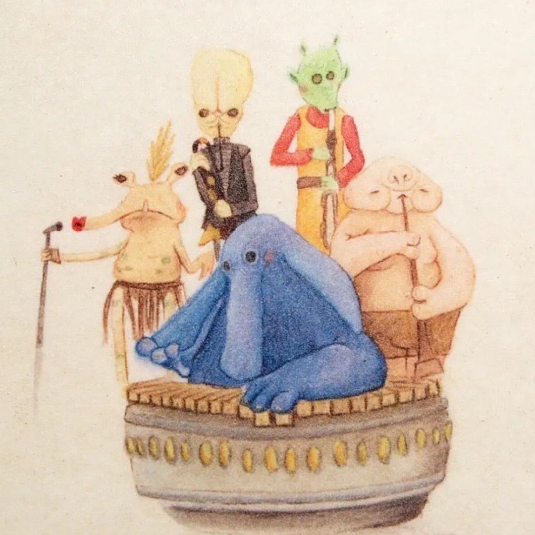 Coaster featuring an illustration of the Max Rebo Band and friends from Star Wars.