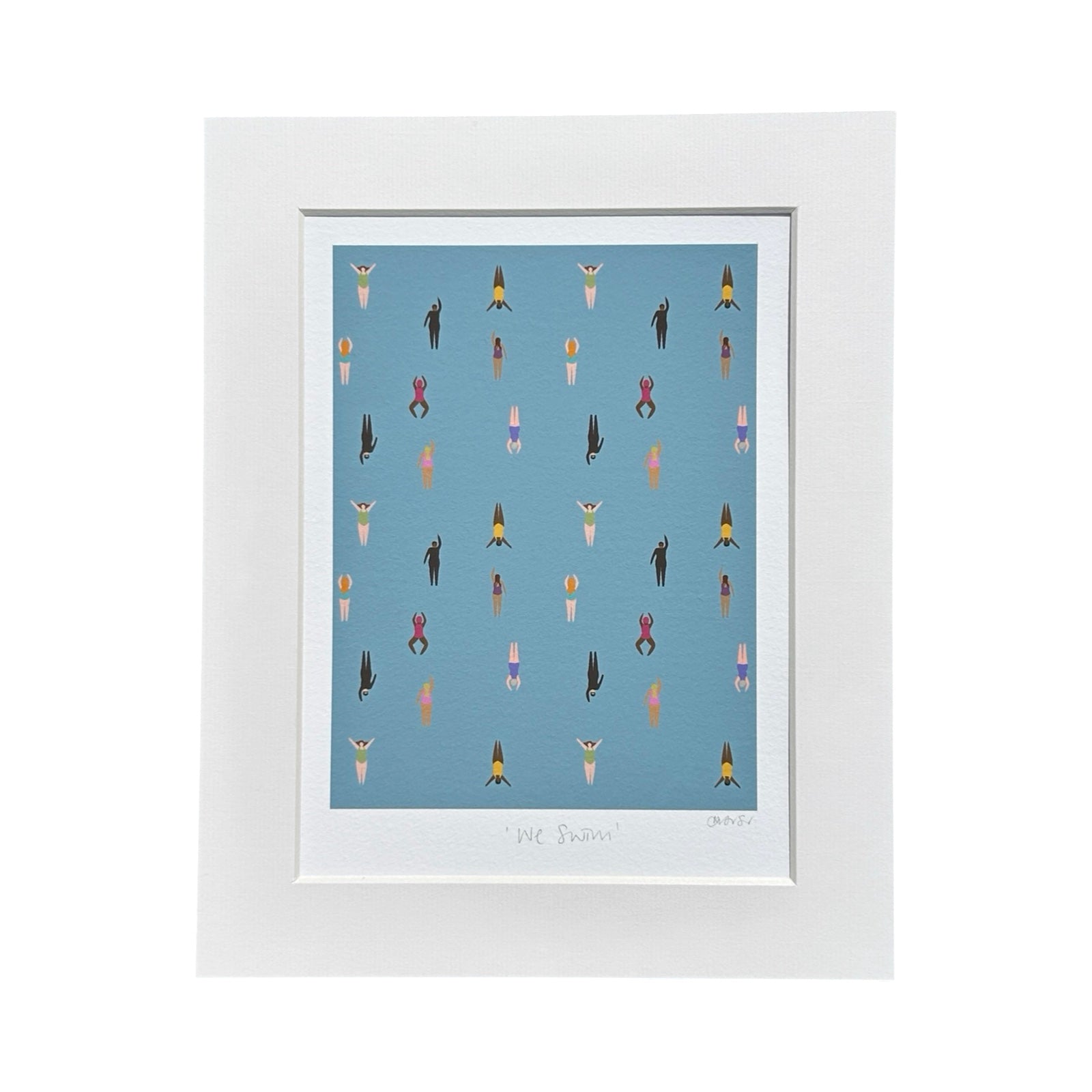 Mounted print featuring a host of wild swimmers in the sea.