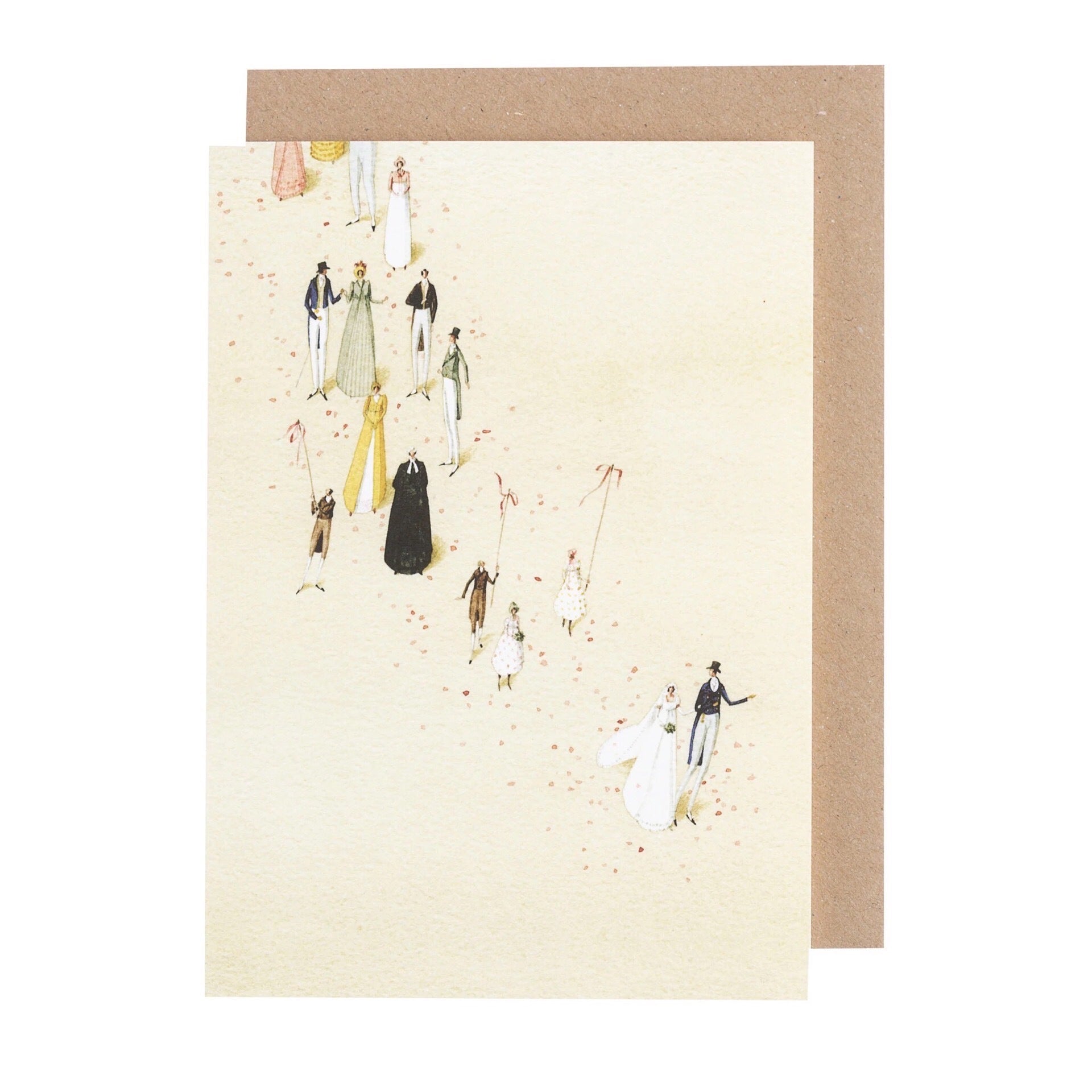 Wedding card featuring an illustration of a wedding parade.