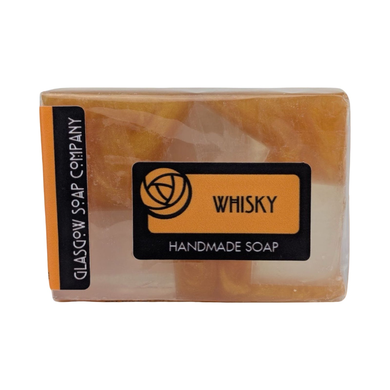 Orange whisky-fragranced handmade soap bar.