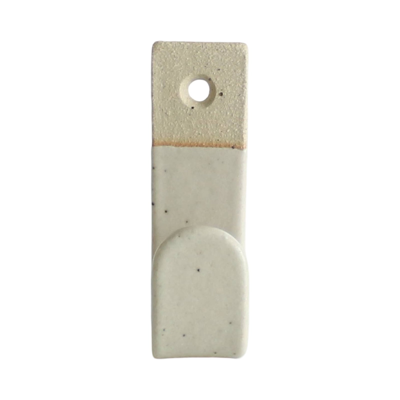 A white ceramic stoneware rectangular wall hook.