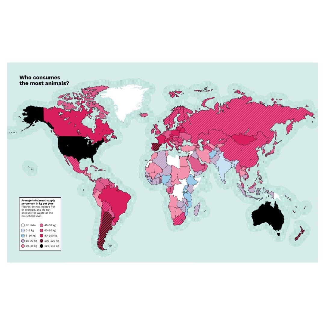 Page from the Wild Maps book showing who consumes the most animals.