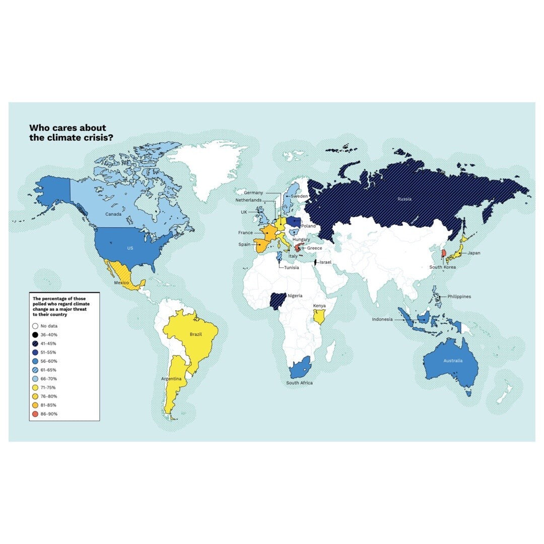 A page from the Wild Maps book showing who cares about climate change